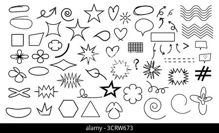 Hand Drawn Doodle Sketch Marker Vector Shapes Set. Stock Vector