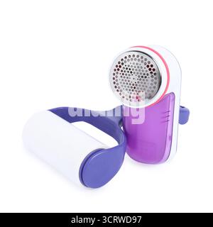 Lint roller and fabric shaver isolated on white Stock Photo