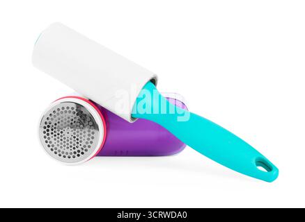 Lint roller and fabric shaver isolated on white Stock Photo