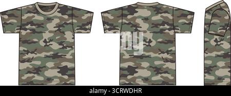 Camouflage short-sleeved T-shirt template illustration Stock Vector