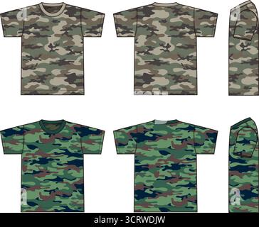 Camouflage short-sleeved T-shirt template illustration Stock Vector