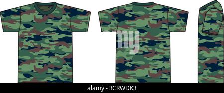Camouflage short-sleeved T-shirt template illustration Stock Vector