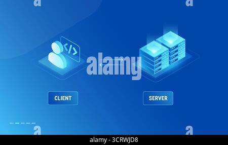 Client server connection model diagram - technology isometric infographics vector illustration Stock Vector