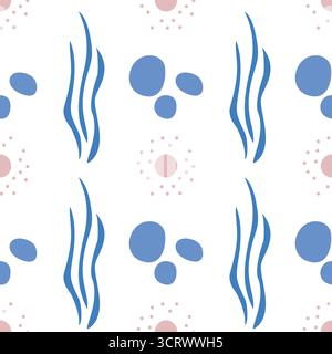 Seamless vector pattern of abstract organic shapes in pastel blue and blush pink on a white background. Stock Vector
