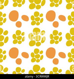 A seamless vector pattern featuring clusters of organic, rounded shapes in warm mustard yellow and burnt orange hues against a crisp white background, Stock Vector