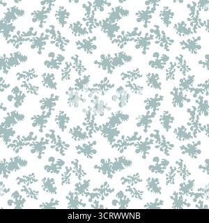 Seamless vector pattern of organically shaped, abstract blue-grey amoeba-like forms scattered across a white background. Stock Vector