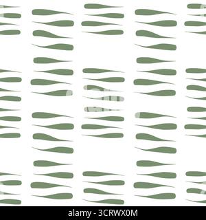 A seamless vector pattern of organic, elongated leaf-like shapes in a muted sage green, arranged in vertical columns with subtle variations in curvatu Stock Vector