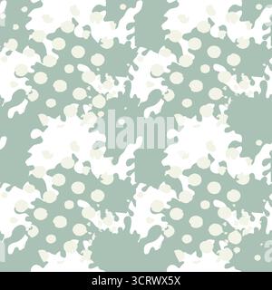 Seamless vector pattern of organic shapes and scattered circles in muted green and off-white. Stock Vector