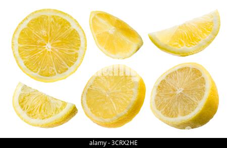 Lemon slices collection isolated on white background. Stock Photo