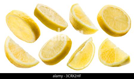 Lemon slices collection isolated on white background. Stock Photo
