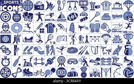 Sports Icons Collection - Vector Set of Fitness, Games, Equipment, Training, and Athletic Symbols for Design and Branding Stock Vector