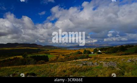 Landscapes in the Eryri National Park (Snowdonia) with hillside trees, impressive cloud formations, in the Southern part of the Park. Stock Photo