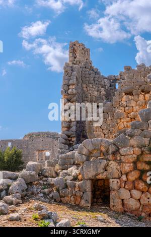 This striking stock photo features of weathered stone ruins, showcasing intricate stonework and ancient architecture. Stock Photo