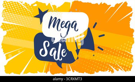 Mega sale comic pop-art banner with megaphone Stock Vector