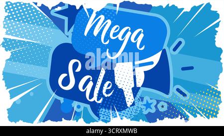 Mega sale comic pop-art banner with megaphone Stock Vector