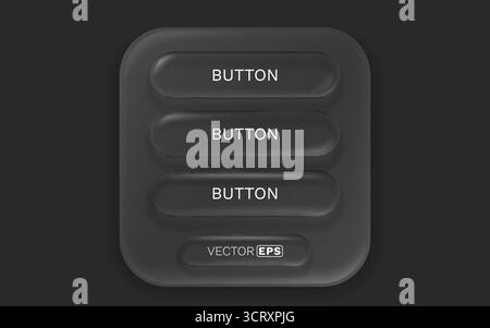 Dark Neumorphic UI Panel with Four Black Buttons. Vector Stock Vector