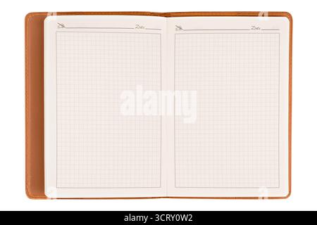 Open notebook with White Sheets on Insulated Background. Stock Photo