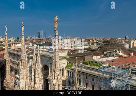 Spires and statues seen from the rooftop of Milan Cathedral ,Duomo di Milano,Milan ,Italy Stock Photo