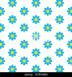 Blue daisy chamomile flower repeat pattern on white background, vector illustration Stock Vector