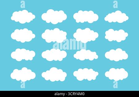White clouds icon collection on a blue background. Vector illustration Stock Vector