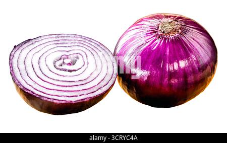 red onion from Brazil, on an isolated white background, called "roxa onion". Supermarket, organic vegetable catalog image in high resolution Stock Photo