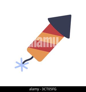 A dynamic icon of a festive firework rocket with a lit fuse, ready to launch. This illustration is perfect for conveying excitement, celebration, and Stock Vector