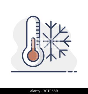 Thermometer and snowflake vector isolated icon. Thermometer cold. Winter sign. Graph symbol for travel and tourism web site and apps design, logo, app Stock Vector