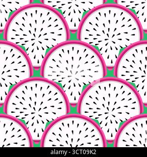 Dragonfruit slices seamless tropical pattern vector illustration Stock Vector