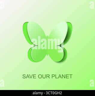 Paper green butterfly, a symbol of clean environment. Stock Vector