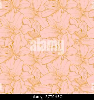 Beautiful seamless background with pink lilies hand-drawing Stock Vector
