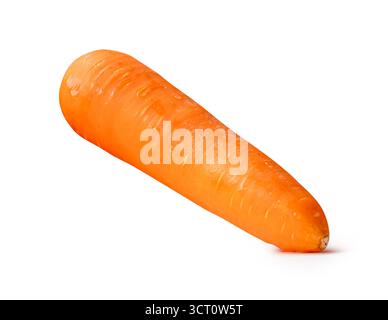 Side view of one fresh orange carrot root is isolated on white background with clipping path. Stock Photo