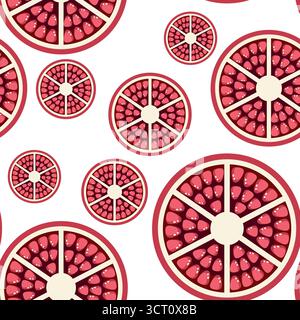 Pomegranate slices seamless tropical pattern vector illustration Stock Vector