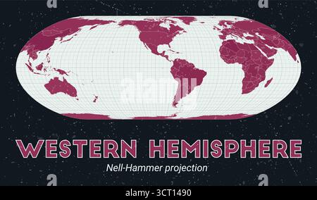 Western Hemisphere World Map Hammer Projection Centered To Western