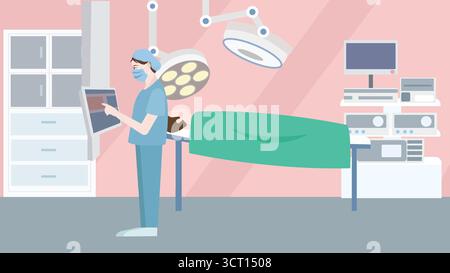 Surgeons Operating in Modern Hospital Surgery Room  Stock Vector