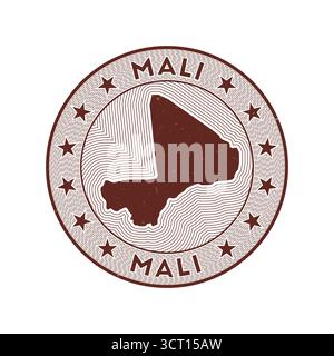 Mali round badge vector. Country round stamp with shape of Mali, isolines and circular country name. Astonishing emblem. Awesome vector illustration. Stock Vector