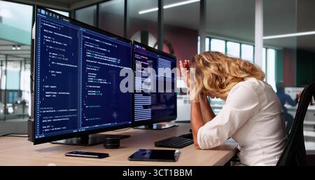 Bored Female Software Developer Web Programmer In Business Coding. Stock Photo