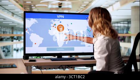 Secure VPN Access Map. Cyber Security For Privacy On Computer Stock Photo