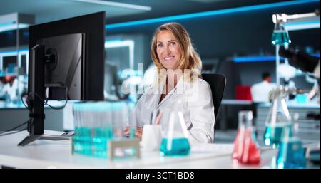 Female Scientist And Entrepreneur Professional Portrait With Computer Stock Photo