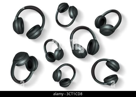 Wireless headphones shown from different angles isolated on white background with clipping path. Concept of audio technology Stock Photo