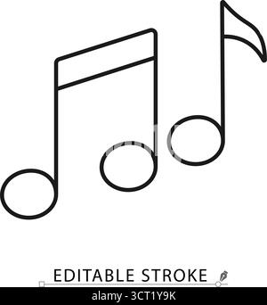 A musical notes icon in a minimalist line style with editable stroke. Sound and audio symbol, song melody, music rhythm, classic concert entertainment Stock Vector