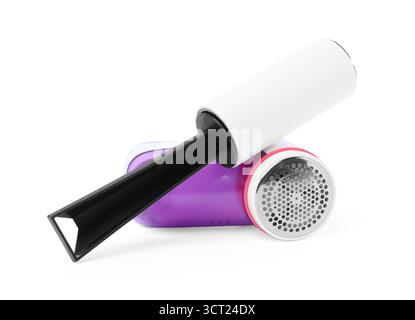 Lint roller and fabric shaver isolated on white Stock Photo