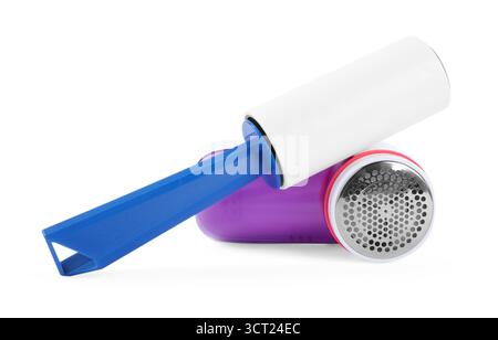 Lint roller and fabric shaver isolated on white Stock Photo