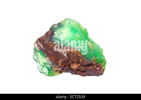 Chrysoprase (Chrysophrase/Chrysoprasus) gemstone on matrix, a gemstone variety of  chalcedony Stock Photo