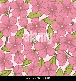 Beautiful seamless background with branches of flowering trees and butterflies Stock Vector