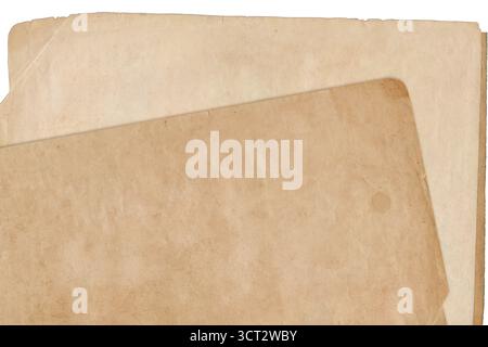 Two Overlapping Antique Papers. Aged Stained Sheets, Vintage Folded Pages and Retro Textures, Top View Background Stock Photo