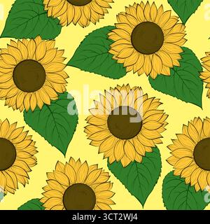beautiful seamless background with sunflowers Stock Vector
