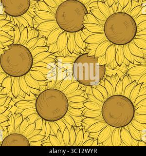 beautiful seamless background with sunflowers Stock Vector
