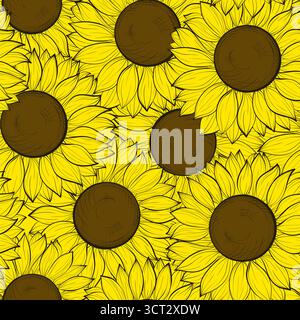 beautiful seamless background with sunflowers Stock Vector