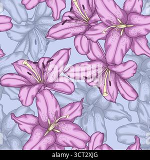 seamless background with violet lilies Stock Vector