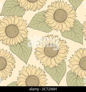 beautiful seamless background with sunflowers Stock Vector